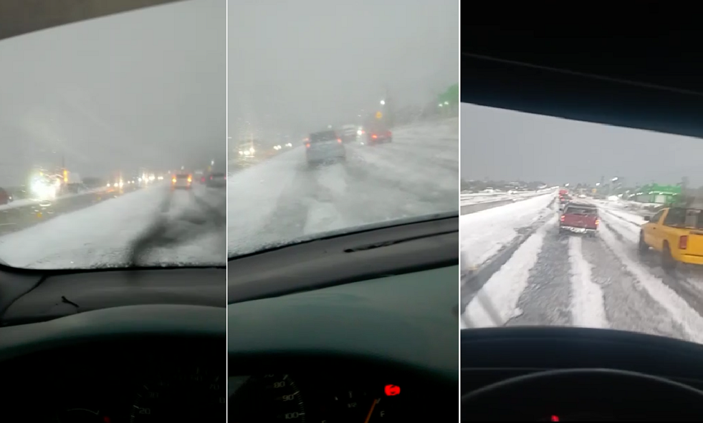 Granizo pinta de blanco la carretera al semidesierto queretano 