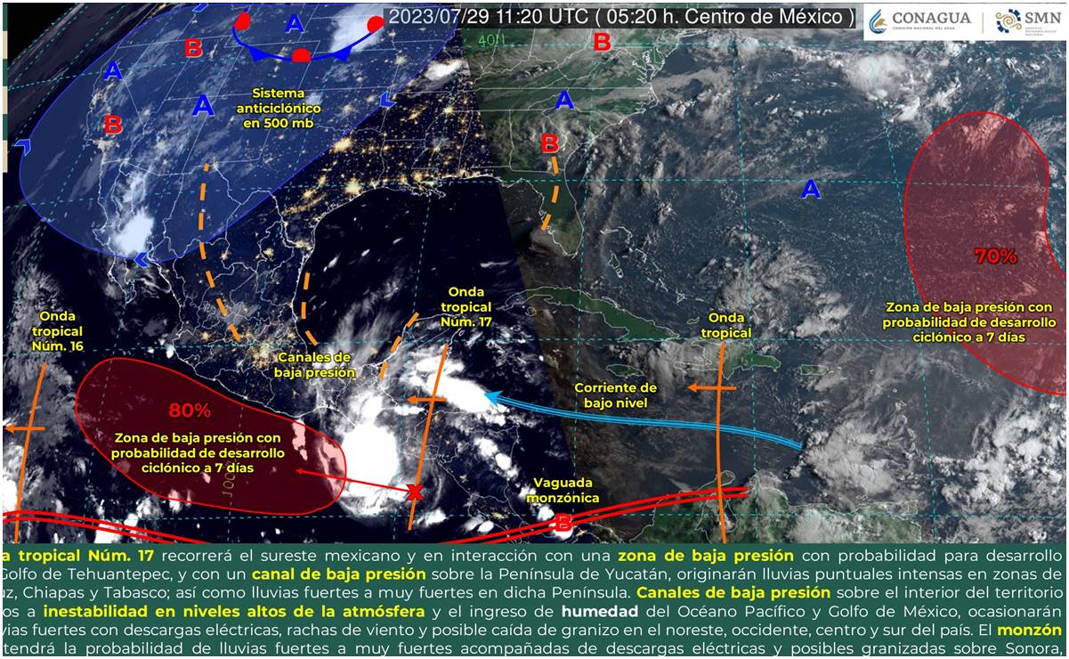 La intensa onda tropical número 17 y monzón provocán lluvias en 9 estados