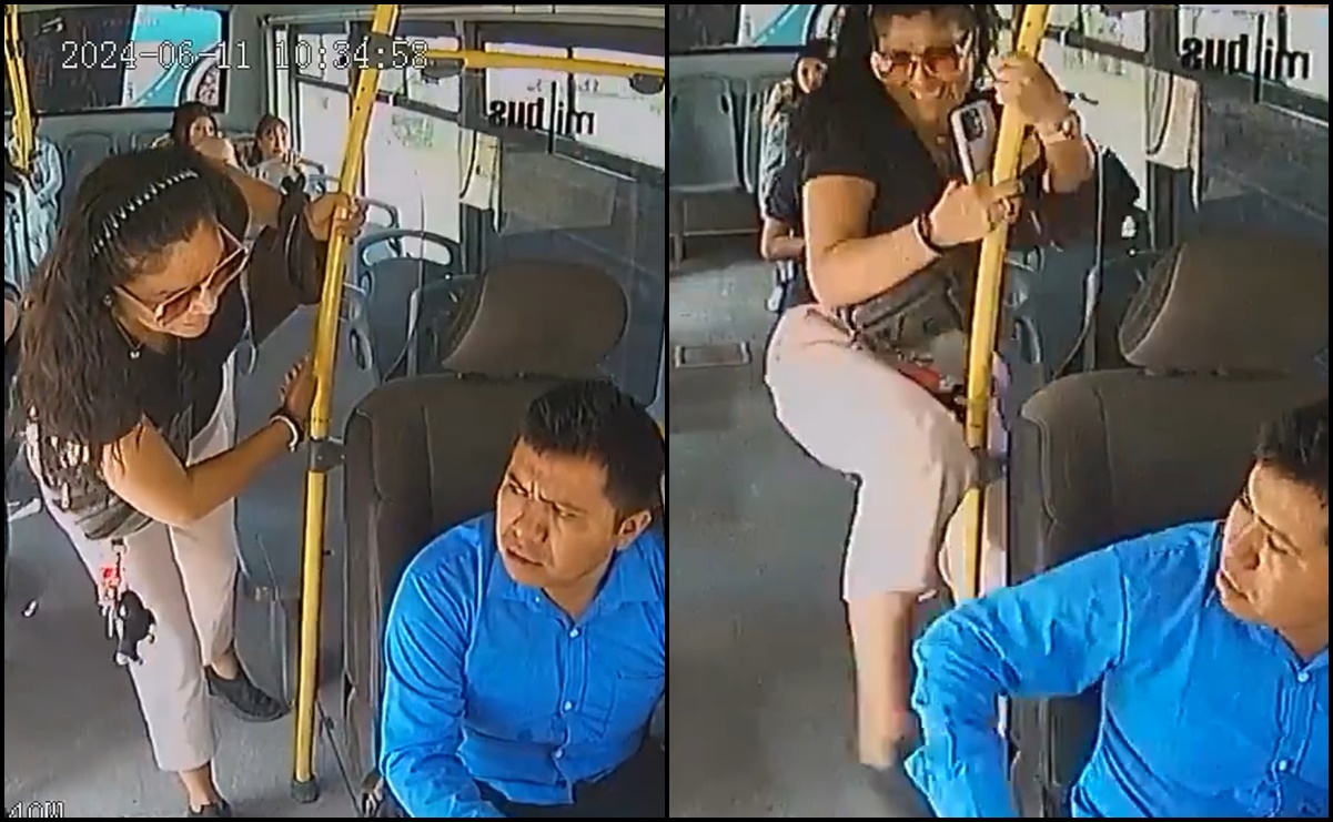 Por “volarse” un tope, pasajera agrede a patadas a chófer de transporte público en Puebla