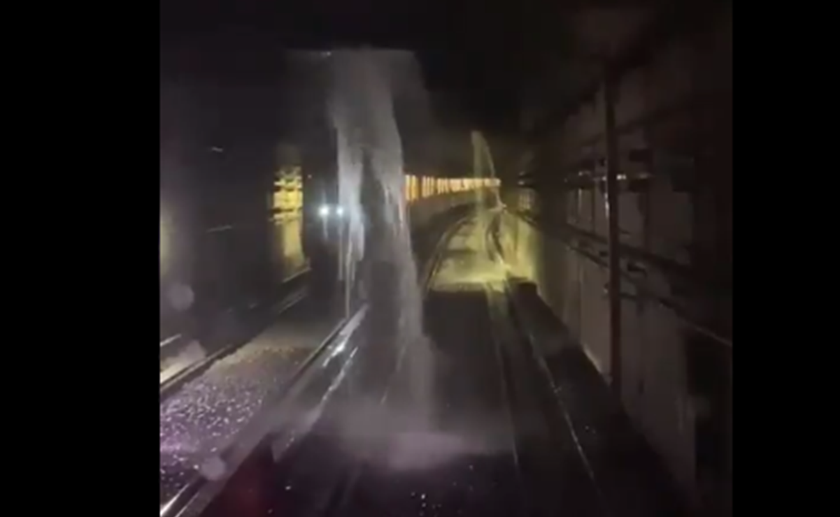 Lluvia en CDMX desata "cascada" en túnel de Línea 5 del Metro 