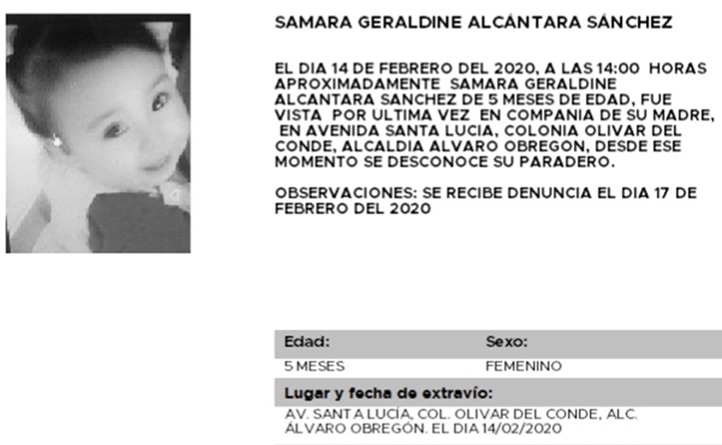 Activan Alerta Amber para localizar a Samara Geraldine; tiene sólo 5 meses y desapareció en A. Obregón