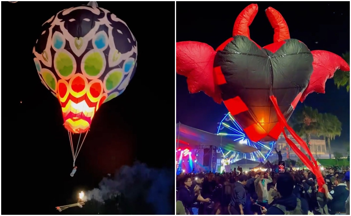 La exhibición de globos de cantoya, iluminó el cielo de Tultepec y reunió cerca de 10 mil personas