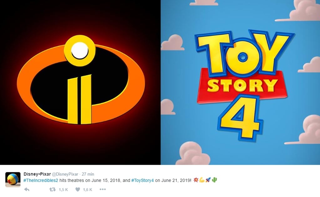 Revelan fechas de estreno de "Toy Story 4" y "Los Increíbles 2"