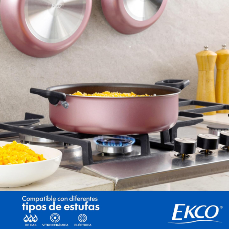 Juego de sartenes y ollas Ekco Serum rosa