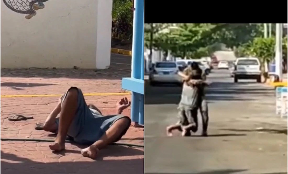 VIDEO. Abejas atacan a hombre en situación de calle y supuesto militar le salva la vida en Acapulco