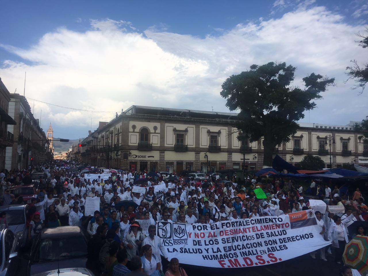 Miles de médicos y enfermeras marchan en Morelia