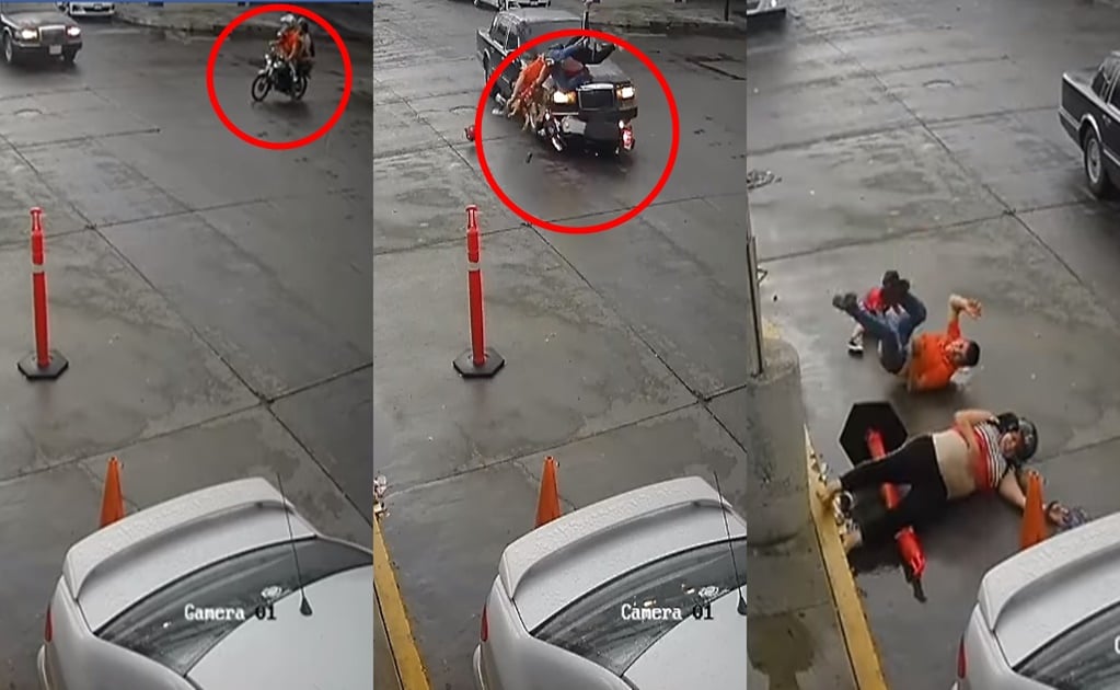 Captan cómo auto embiste moto en la que viajaban embarazada y niño en Sinaloa