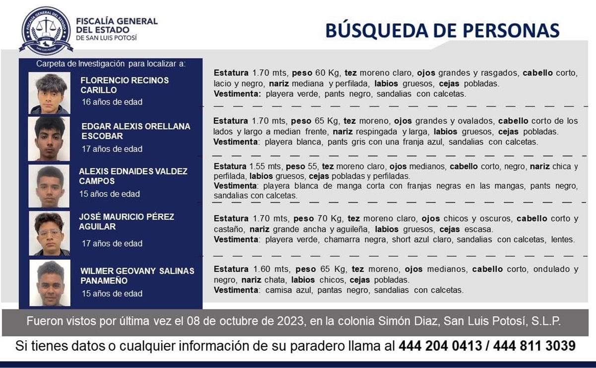 Fiscal de SLP descarta que los 5 menores desaparecidos hayan sido raptados por grupo criminal