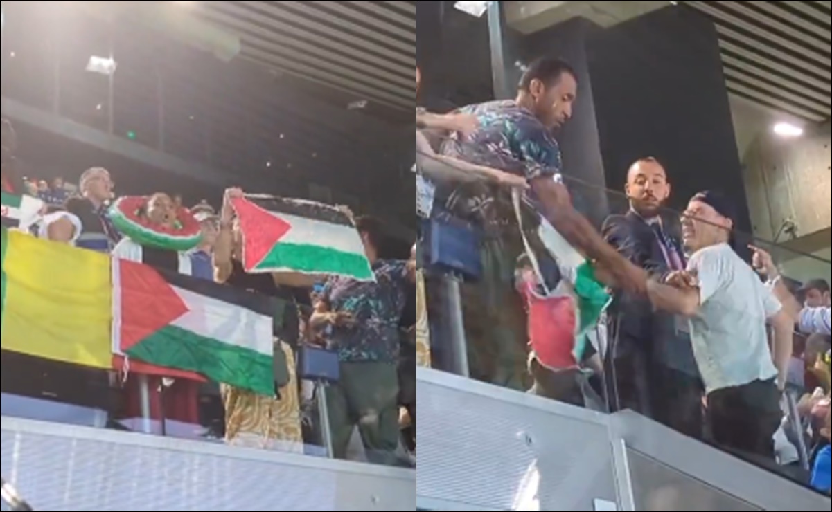 VIDEO: Activistas ondean banderas de Palestina y provocan altercado con aficionados de Israel