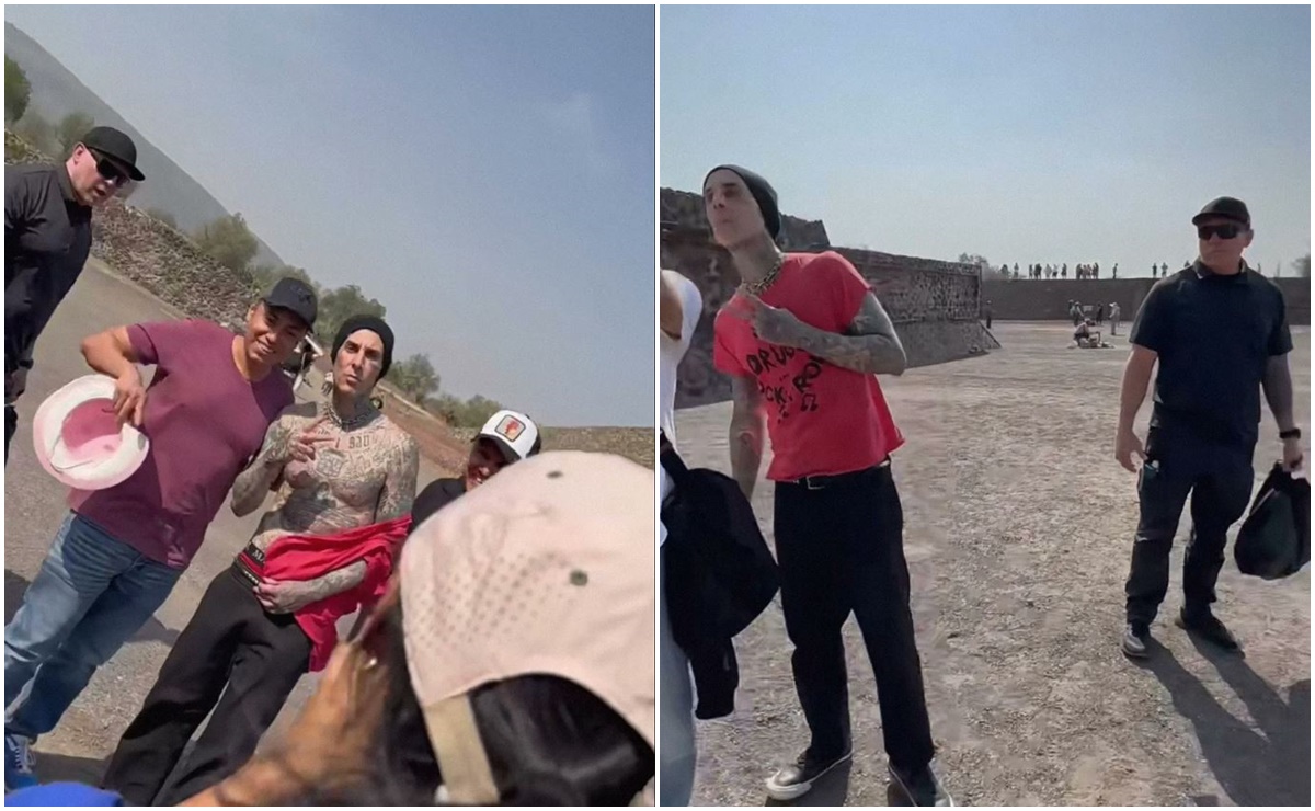 Captan a Travis Barker, baterista de Blink-182, en pirámides de Teotihuacán: VIDEO