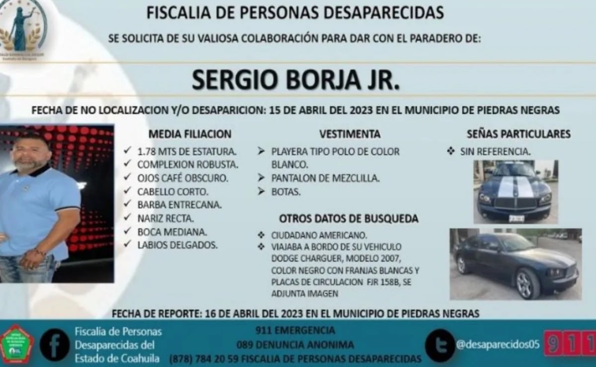 Reportan desaparición en Piedras Negras de ciudadano estadounidense, hijo de un exdiputado del PAN en Coahuila