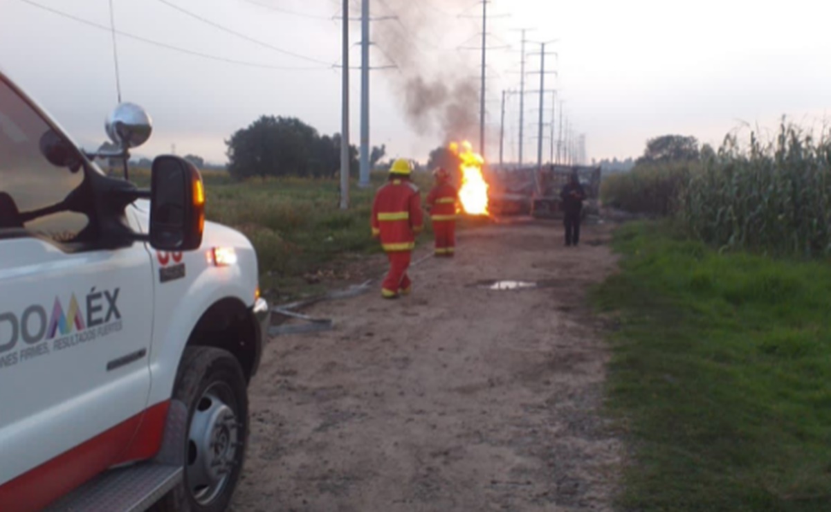 Se registra incendio en toma clandestina en ductos de Pemex en Acolman