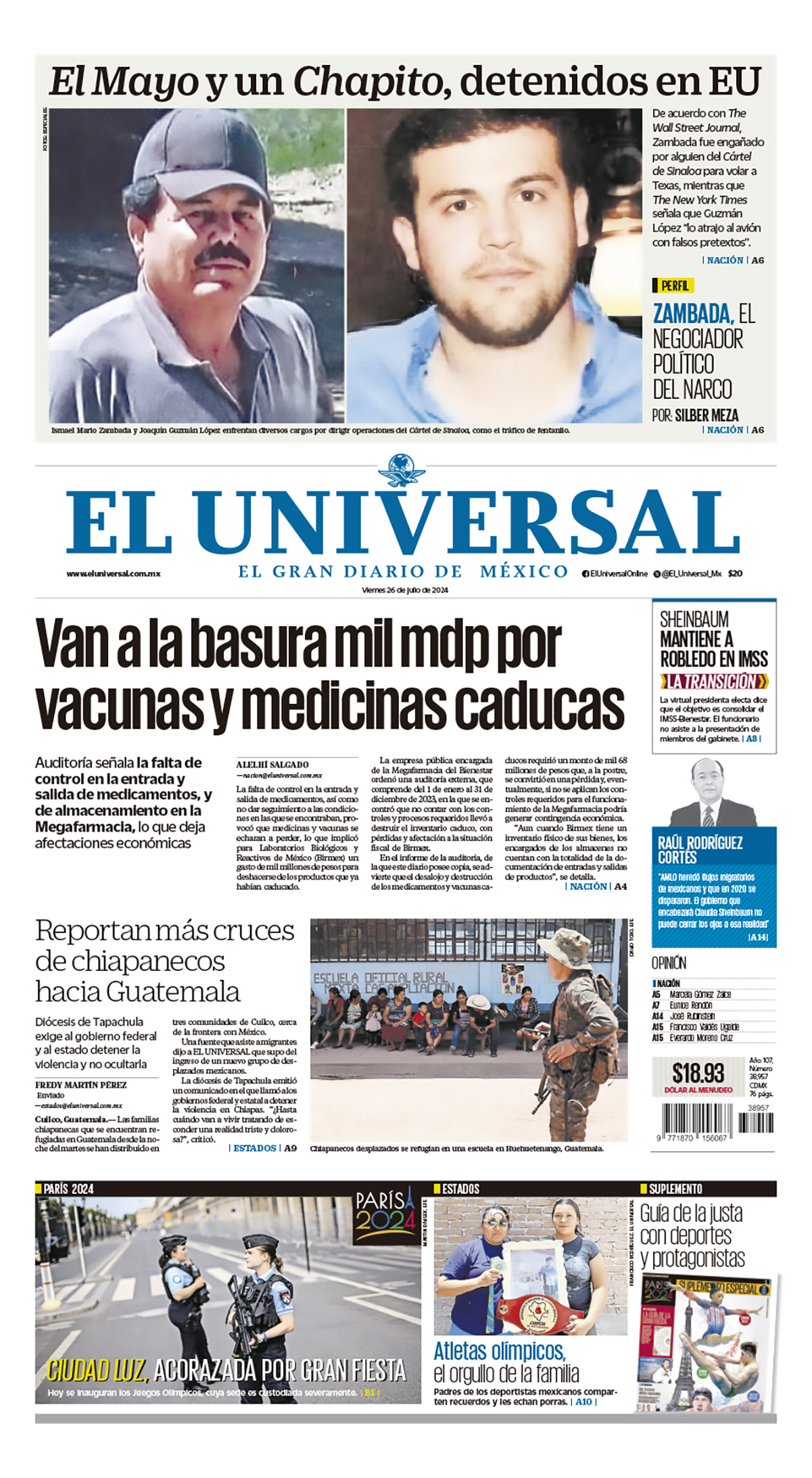 Portada impresa del 26 de julio de 2024