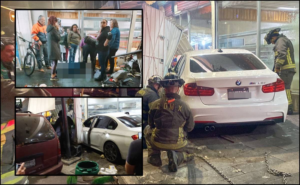 Adolescente de 16 años choca un puesto de tacos con un BMW en Venustiano Carranza