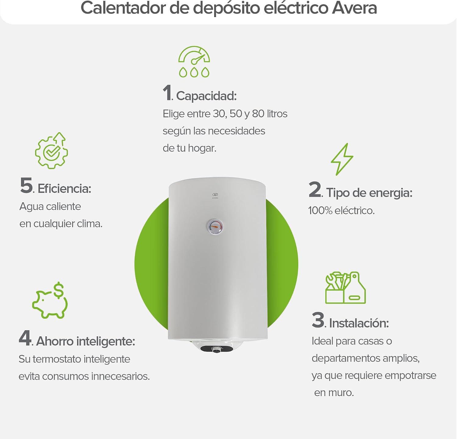 AVERA Calentador de agua eléctrico de depósito 30 L - Foto 2
