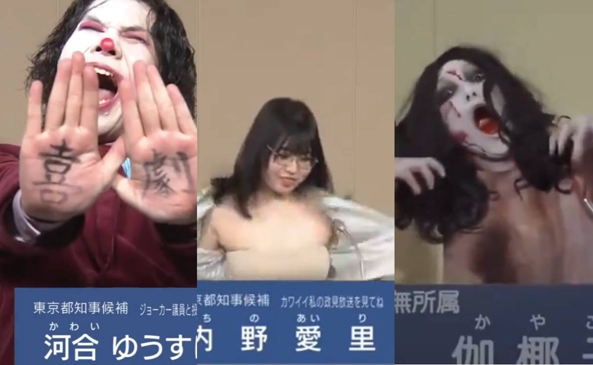 Desde del "Joker", fantasmas y hasta desnudos; así los candidatos a la gubernatura de Tokio