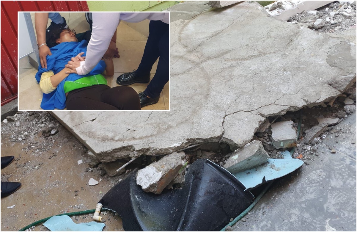 Se rompe techo de un preescolar en Ecatepec y le cae en la cabeza a la conserje