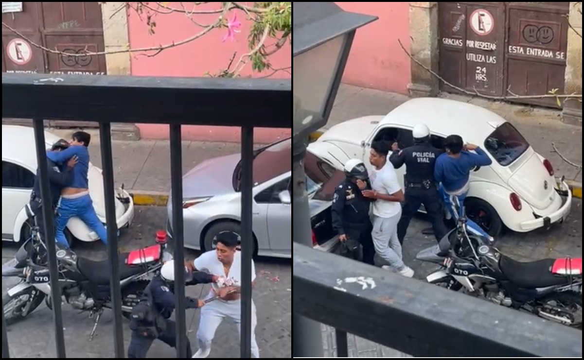 VIDEO. Detienen a 2 presuntos trabajadores del gobierno de Oaxaca por golpear a policías municipales