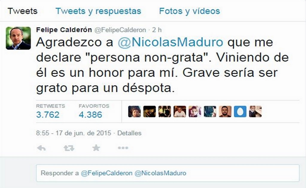 Thank you for declaring me 'persona non grata': Calderón to Maduro