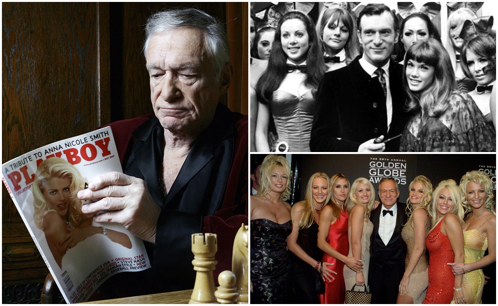 Hugh Hefner llega a los 90 rodeado de conejitas Playboy