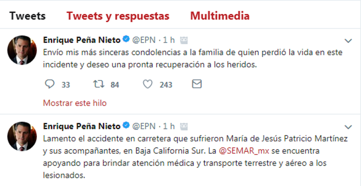 Peña Nieto lamentó accidente de caravana de Marichuy