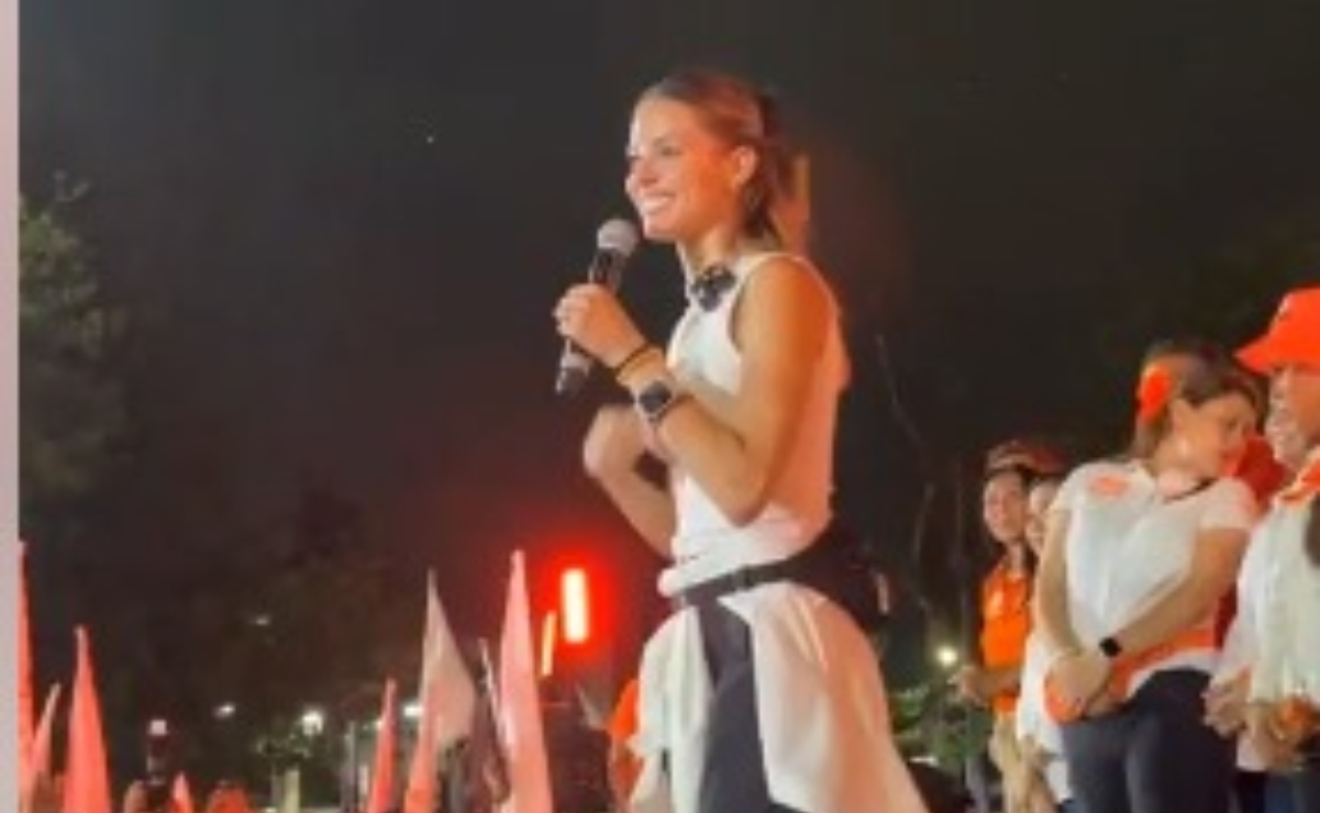 Mariana Rodríguez, candidata a la alcaldía de Monterrey, hace su cierre de campaña en la plaza Zaragoza