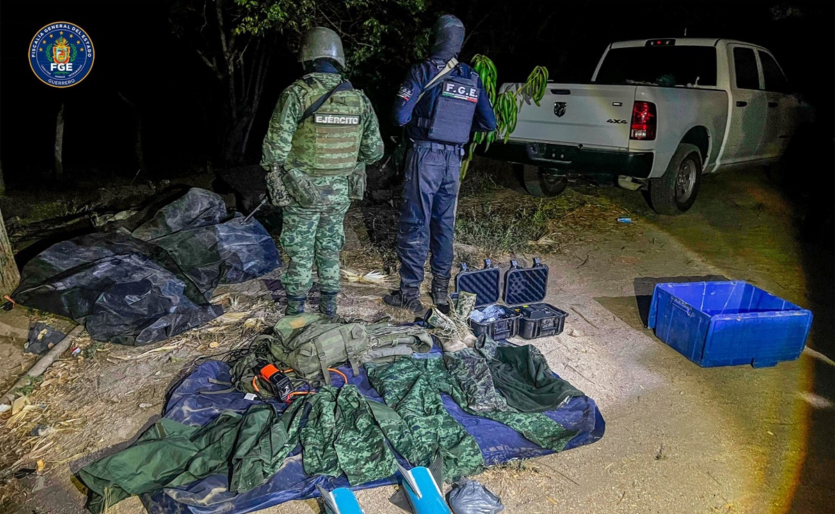 Fiscalía de Guerrero, junto con elementos del Ejército y GN, aseguran explosivos y agentes químicos en Petatlán