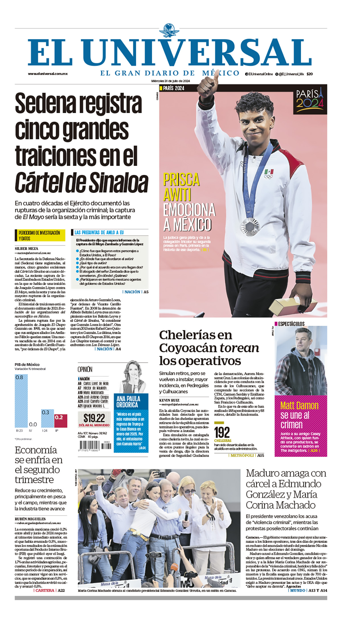 Portada impresa del 31 de julio de 2024