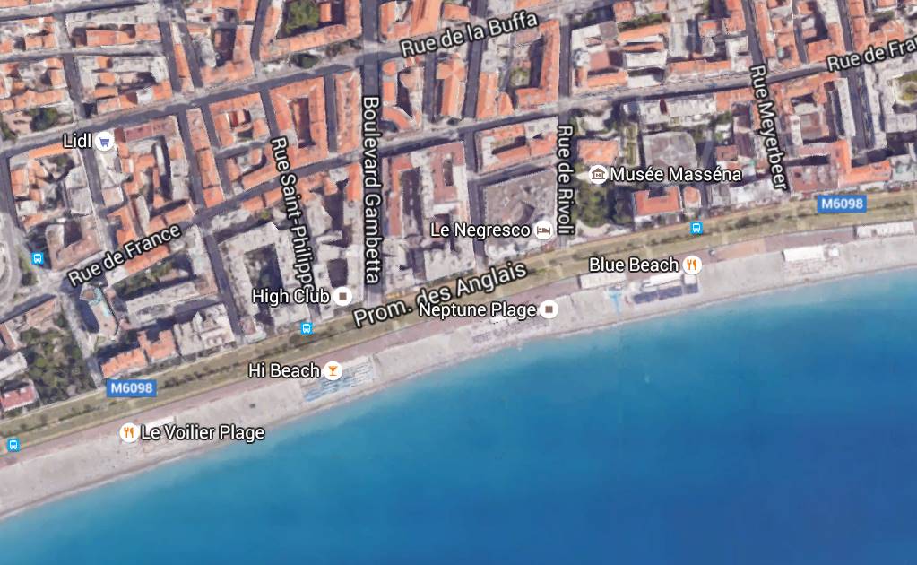Mapa. El sitio del ataque en Niza
