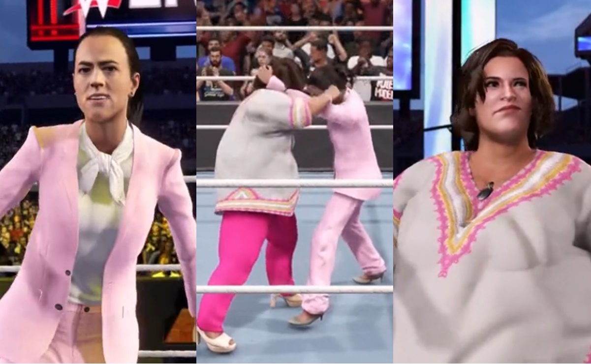 Con AMLO presente, Sheinbaum y Xóchitl Gálvez se enfrentan dentro de videojuego de lucha al estilo WWE