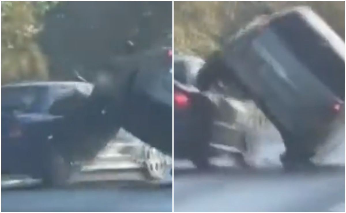 Camioneta vuelca en autopista en impactante accidente que terminó con amenaza con cuchillo