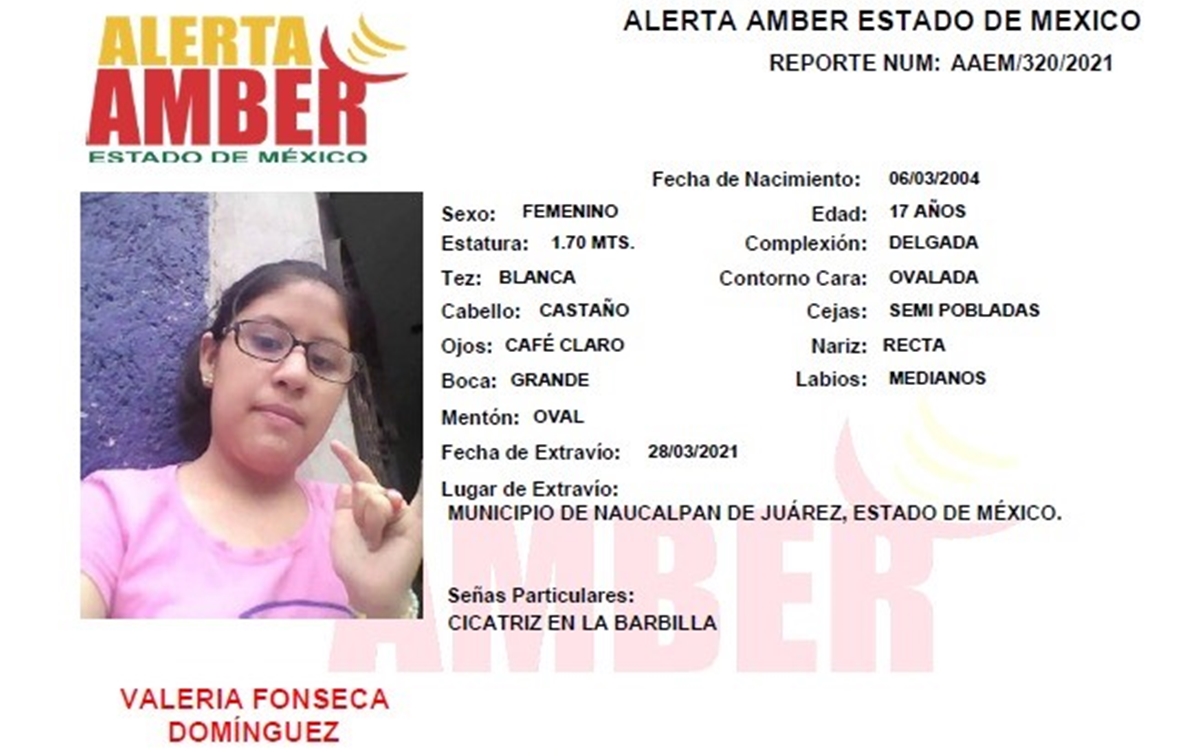 Activan Alerta Amber para localizar a Valeria Fonseca, menor desaparecida en Naucalpan