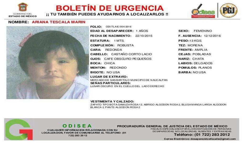 Autoridades de Edomex piden ayuda para encontrar a bebé perdida en Naucalpan 