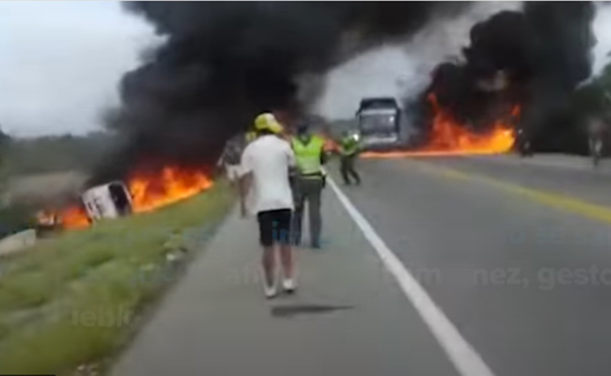 Video del incendio de camión en Colombia que dejó 7 personas calcinadas 