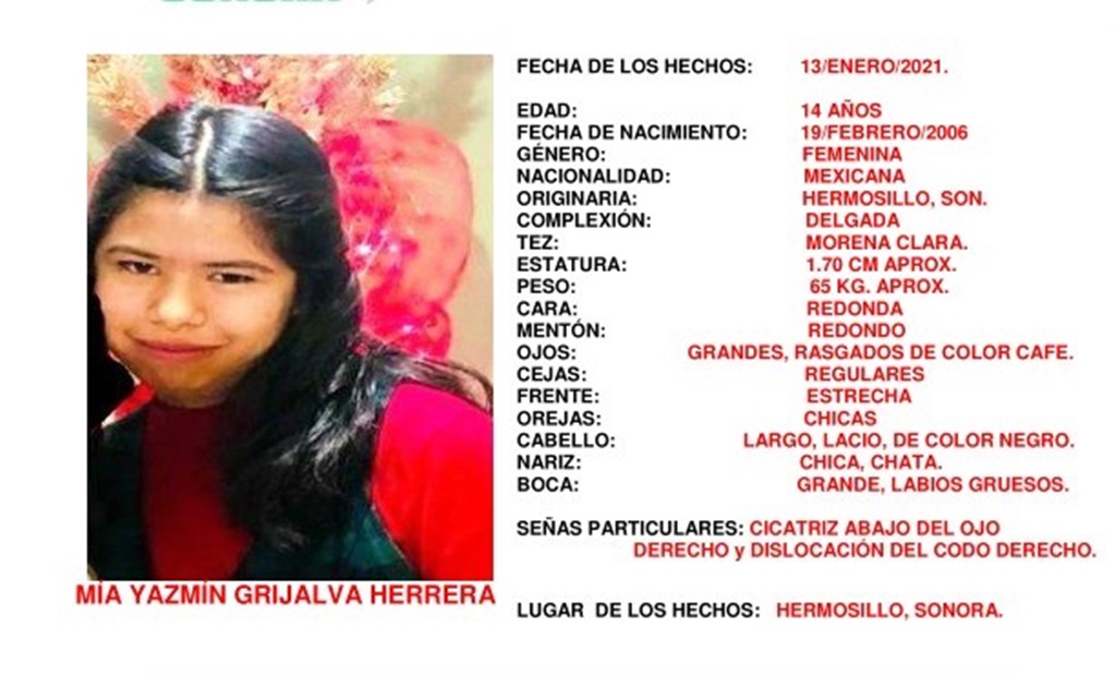 Buscan a Mía Yazmín Grijalva de 14 años en Hermosillo; salió a la tienda y no regresó