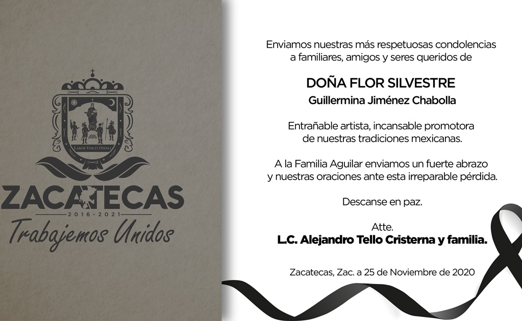 Gobernador de Zacatecas y políticos expresan condolencias por muerte de Flor Silvestre