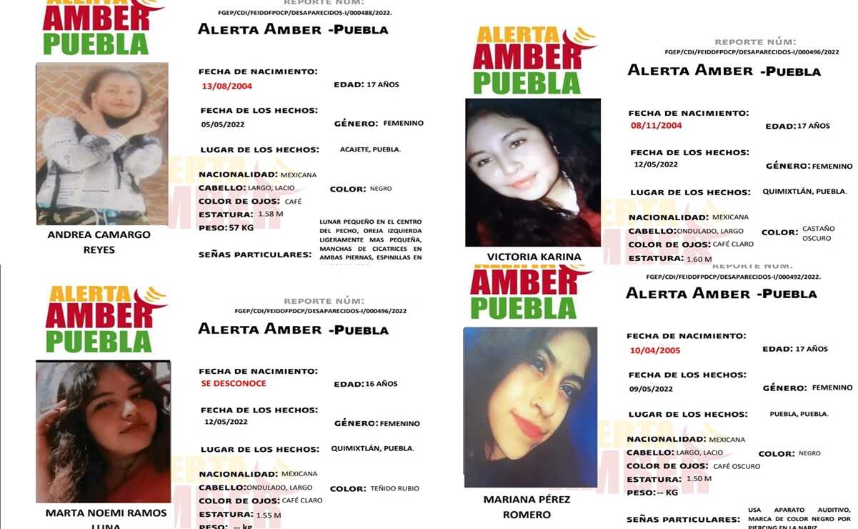 Puebla emite alertas Amber por desaparición de cuatro jóvenes