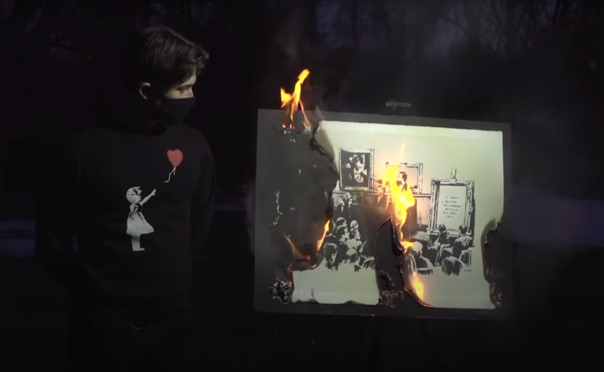 Queman un Banksy original en vivo; buscan vender su versión digital por criptomonedas