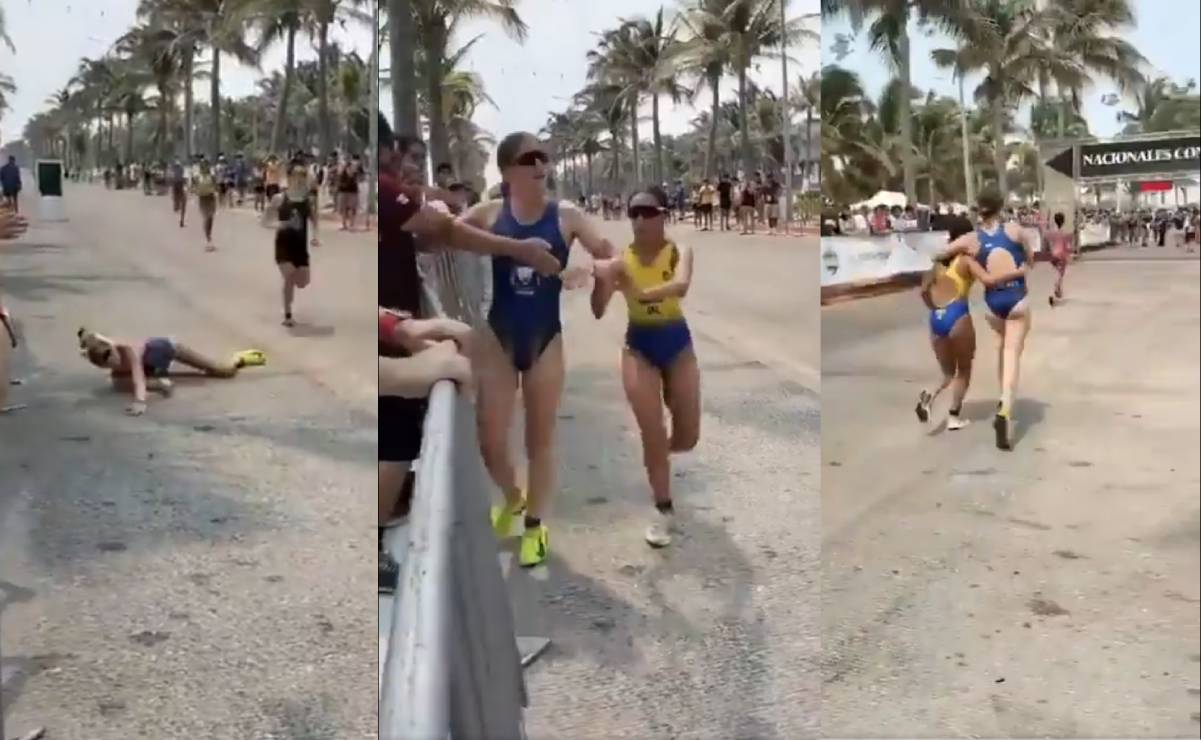 La triatleta Gabriela Urías ayudó a una rival a levantarse para poder cruzar juntas la meta