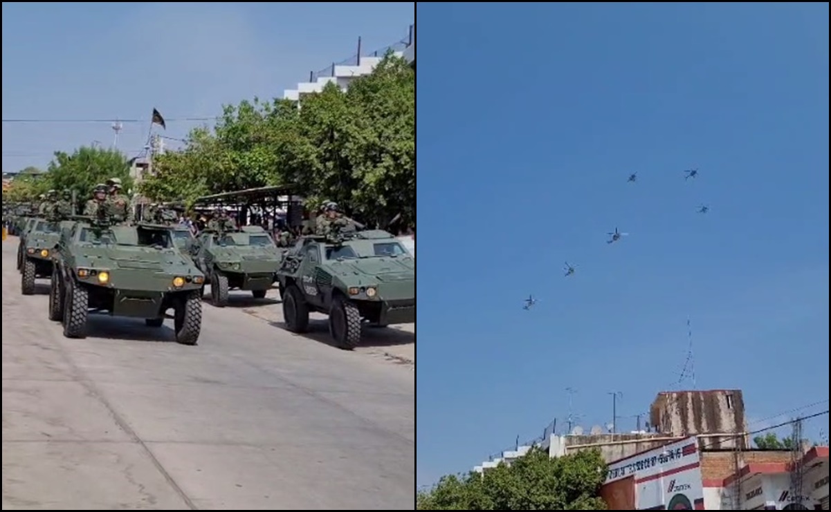 Con tanques de guerra y espectáculo de aeronaves, Ejército muestra su fuerza en Tepalcatepec, Michoacán