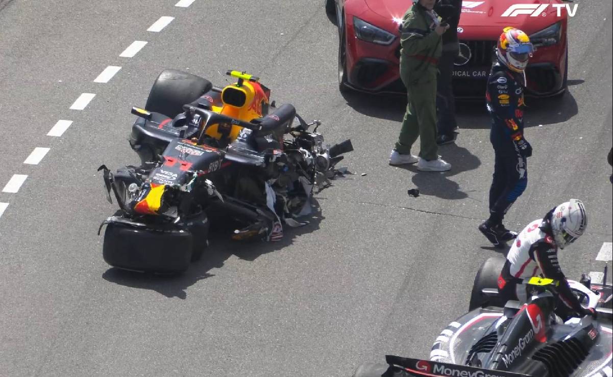 Checo Pérez sufre aparatoso accidente y su auto quedó destrozado en la primera vuelta del GP de Mónaco