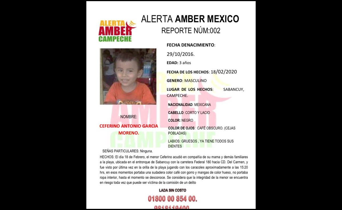 Activan Alerta Amber por desaparición de niño de 3 años en Campeche