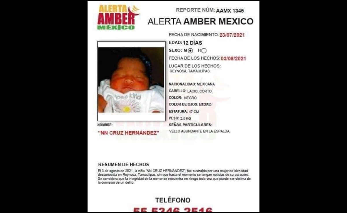 Activan Alerta Amber por robo de recién nacida en Reynosa, Tamaulipas