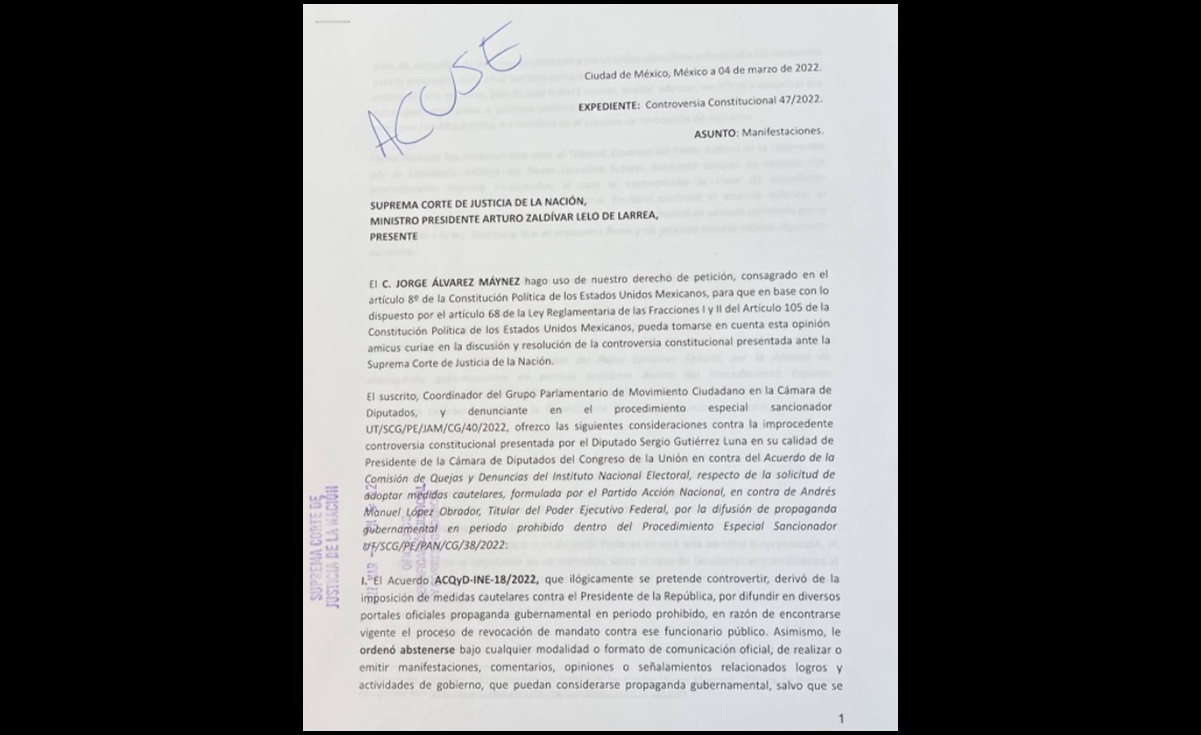 MC impugna controversia de la Cámara de Diputados contra el INE por prohibición de propaganda 
