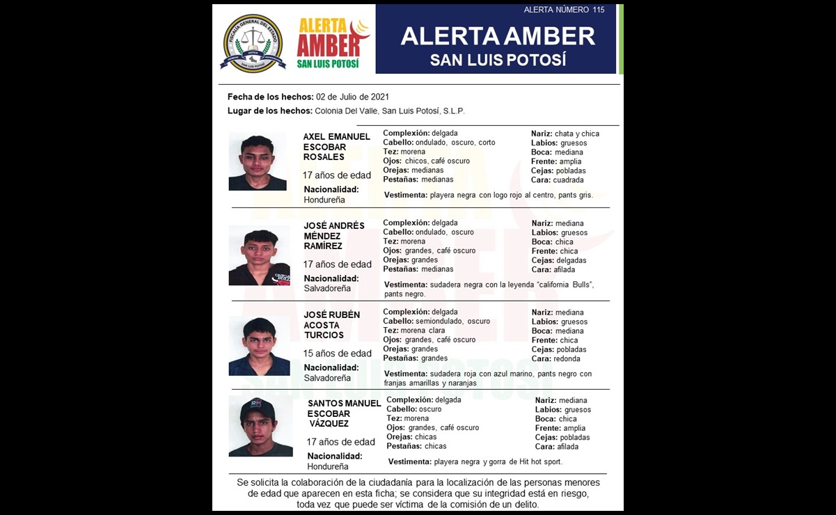 Activan Alerta Amber para localizar a 4 migrantes menores de edad en San Luis Potosí