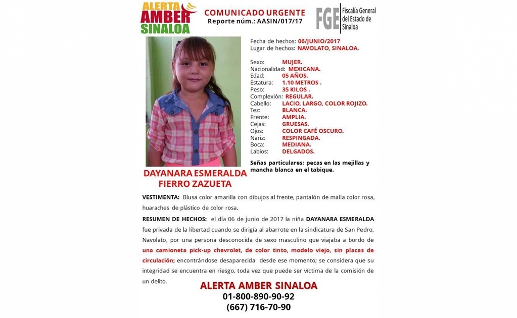 Emiten Alerta Amber por desaparición de menor en Sinaloa