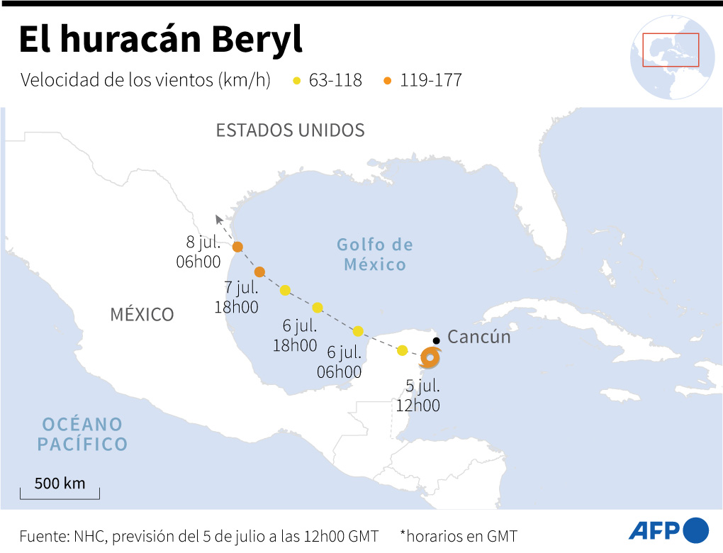 Huracán Beryl se debilita sobre México pero mantiene su peligrosidad hacia Texas