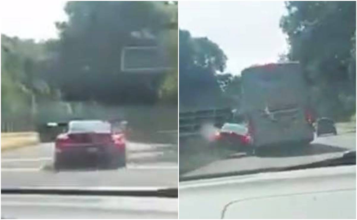 VIDEO: Porsche en exceso de velocidad impacta un autobús de pasajeros en la México-Cuernavaca