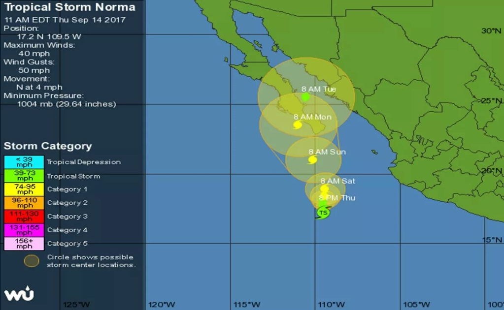 Tropical Storm "Norma" 150 miles from Mexico