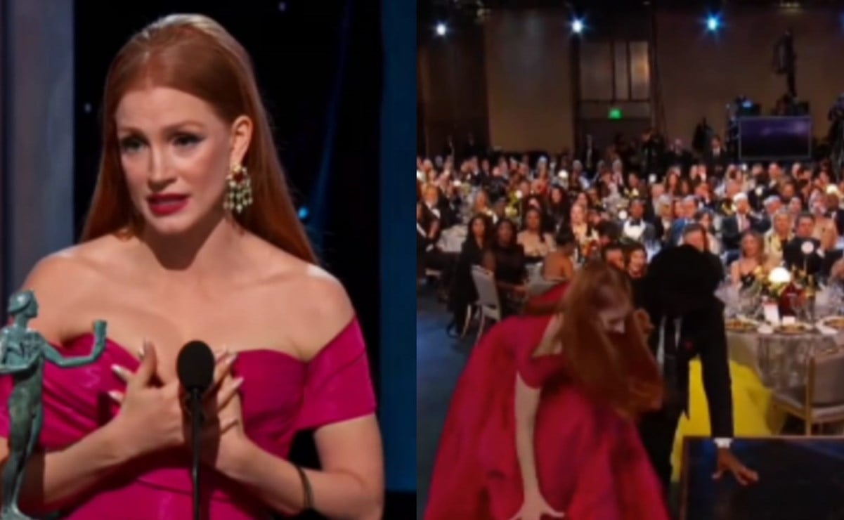 ¡Al estilo Jennifer Lawrence! Jessica Chastain sufre caída en los SAG Awards 2023